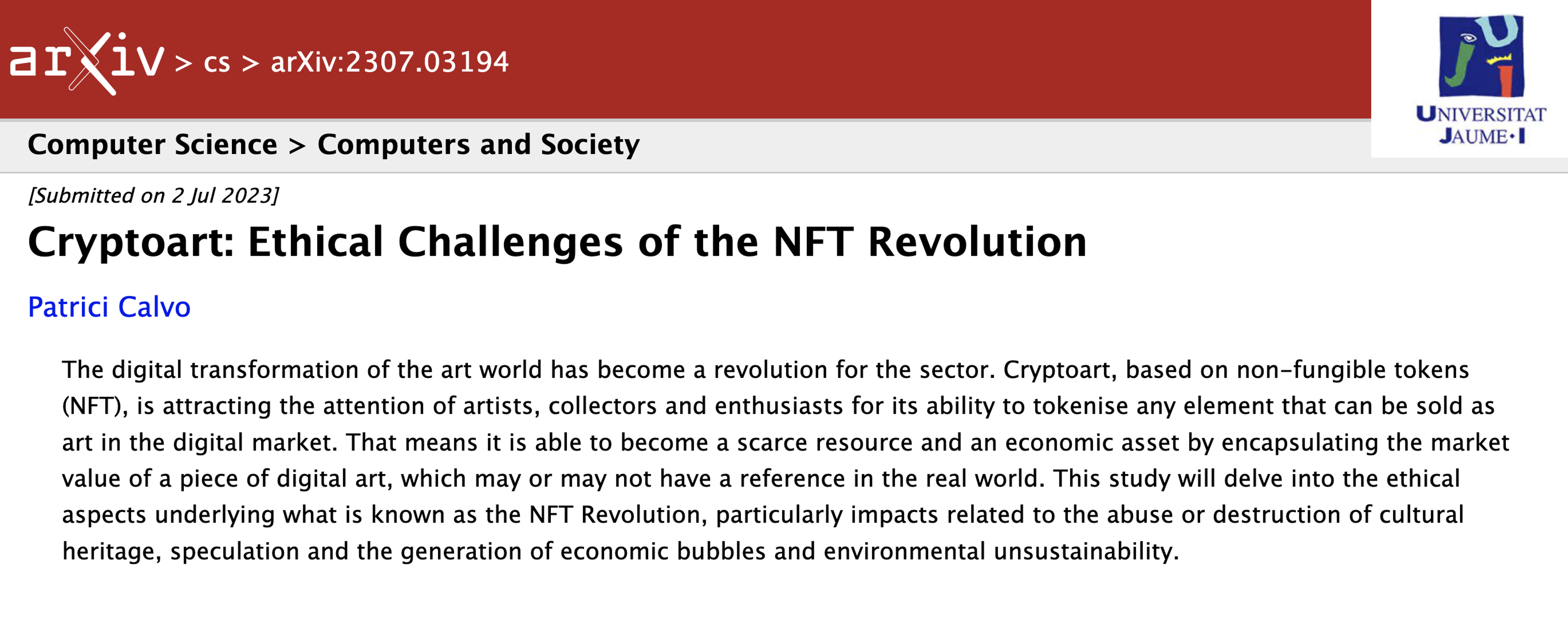 Cryptoart: Ethical Challenges of the NFT Revolution