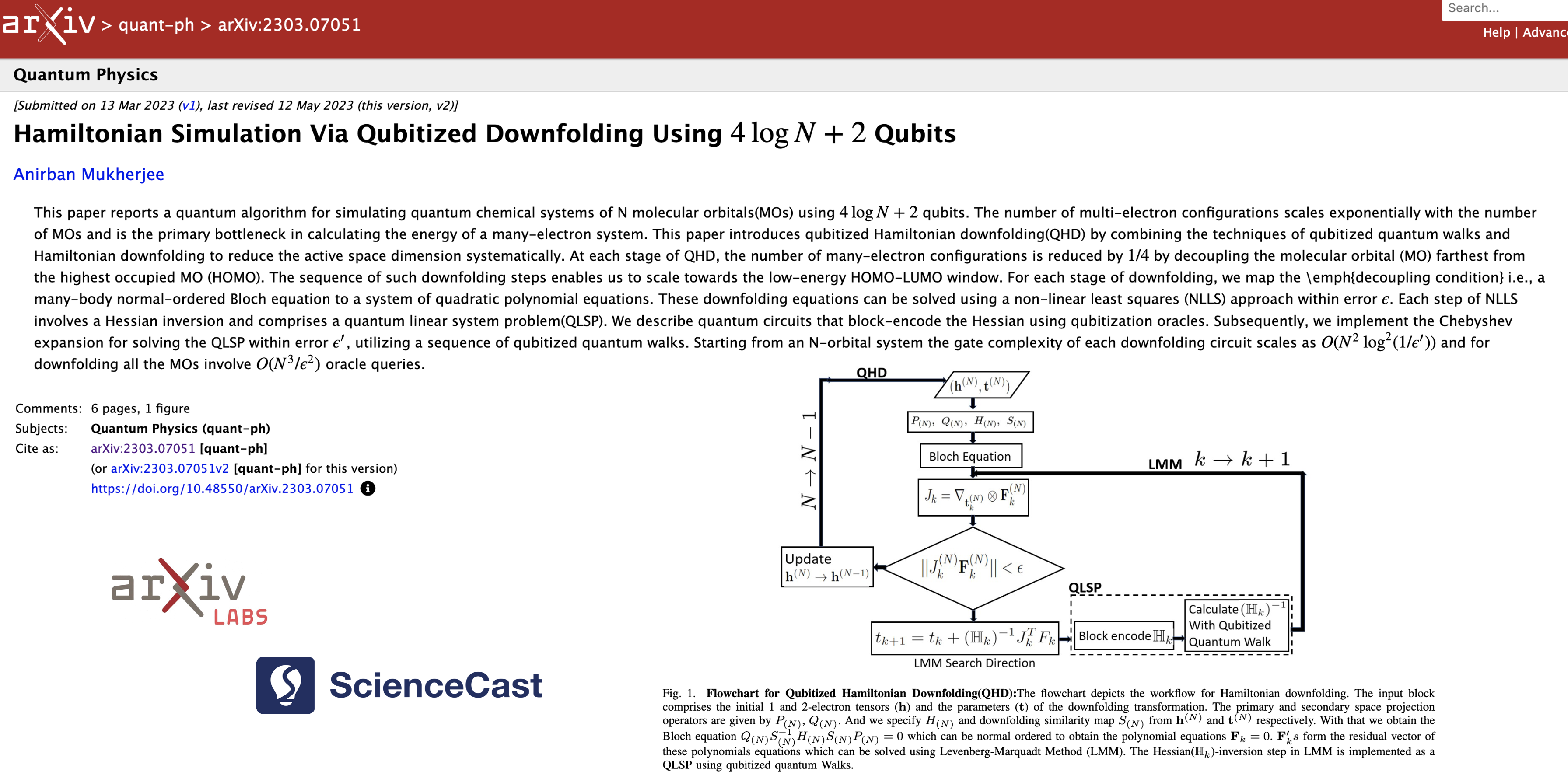 Hamiltonian Simulation Via Qubitized Downfolding Using $4\log N+2$
  Qubits