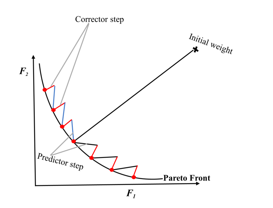 A multiobjective continuation method to compute the regularization path
of deep neural networks