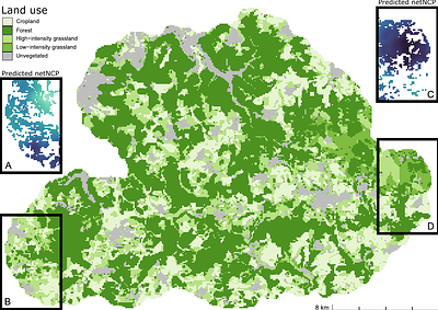 Mobile species' responses to surrounding land use generate trade-offs among nature's contributions to people