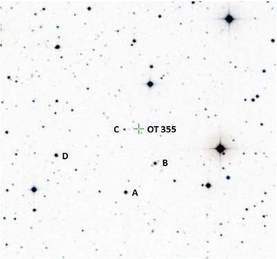 Optical Photometric Monitoring of the Blazar OT 355 and Local Standard
  Stars' Calibration