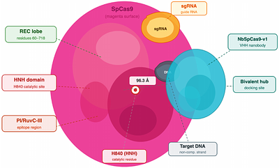 Computational Design and Atomistic Validation of a High-Affinity VHH Nanobody Targeting the PI/RuvC Interface of Streptococcus pyogenes Cas9: A Bivalent Hub Strategy for CRISPR-Cas9 Enhancement