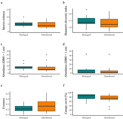 Open-land-derived agroforestry and effects of abandonment of management of the main crop on ecosystem services and woody plant diversity