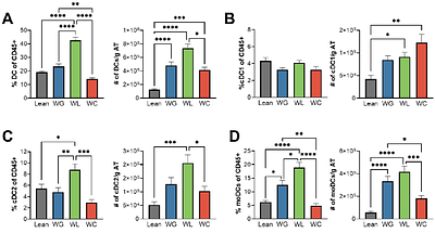 Weight loss increases adipose dendritic cells, non-classical antigen presenting proteins, and cytotoxic effector cells