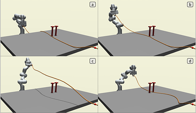 Dynamic Manipulation of a Deformable Linear Object: Simulation and
  Learning